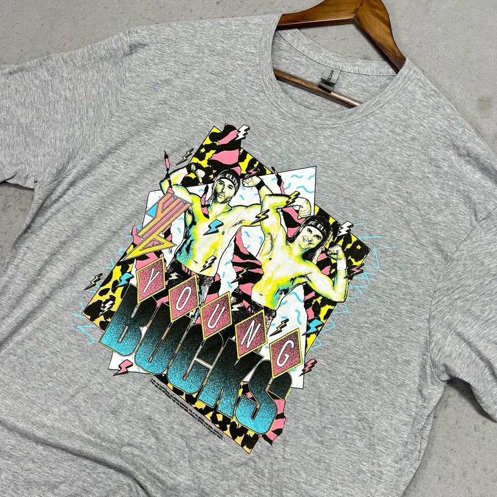Young Bucks AEW Wrestling Graphic T-Shirt Mens 2XL Grey Heather 2021 Matt Nick